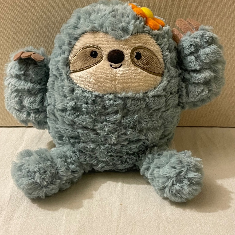 Aurora World Sloth Plush Blue‎ Shaggy Stuffed Animal with Orange Flower 6in